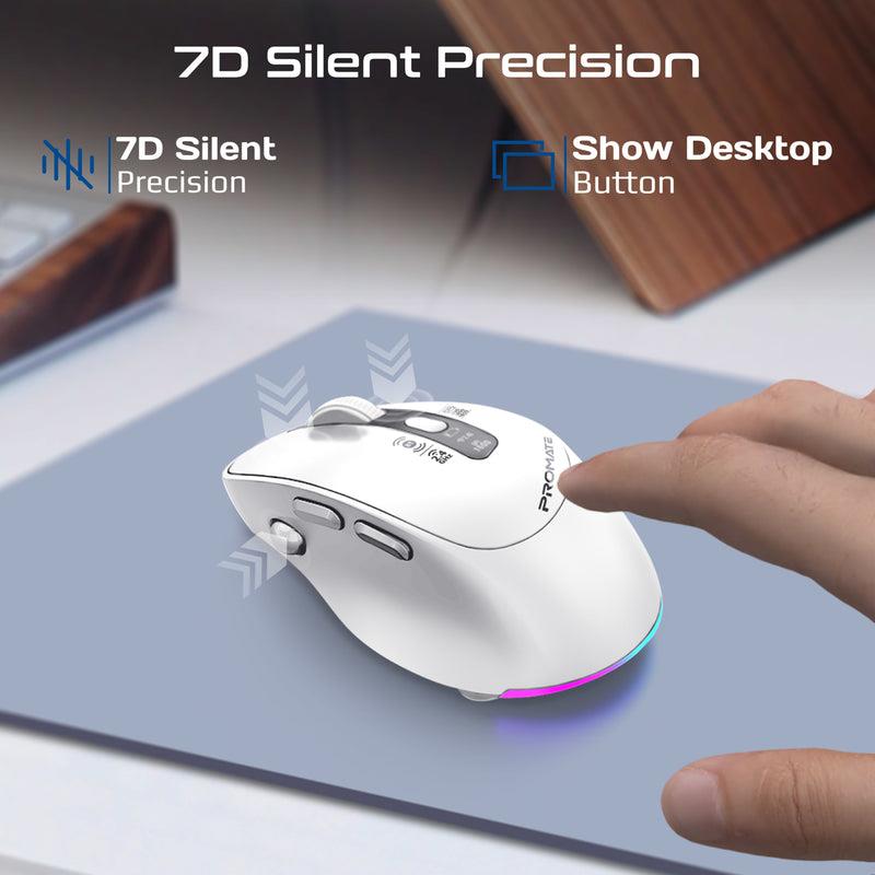 BLIX-3M-WHT - PROMATE Tri-Connect Wireless Mouse with Rechargeable Battery. 2.4G & BT Connect