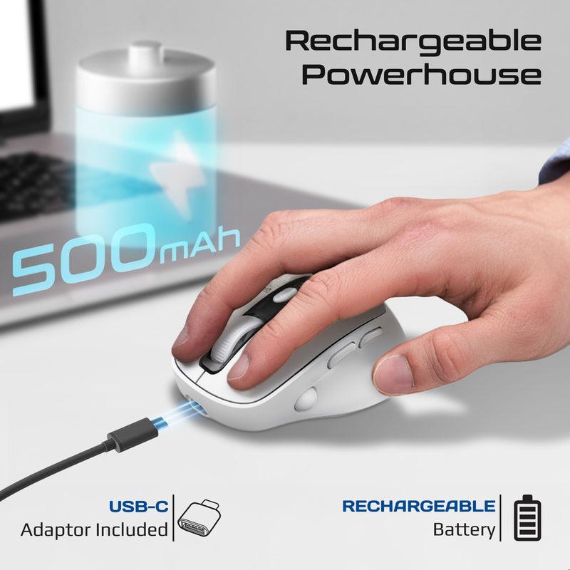 BLIX-3M-WHT - PROMATE Tri-Connect Wireless Mouse with Rechargeable Battery. 2.4G & BT Connect