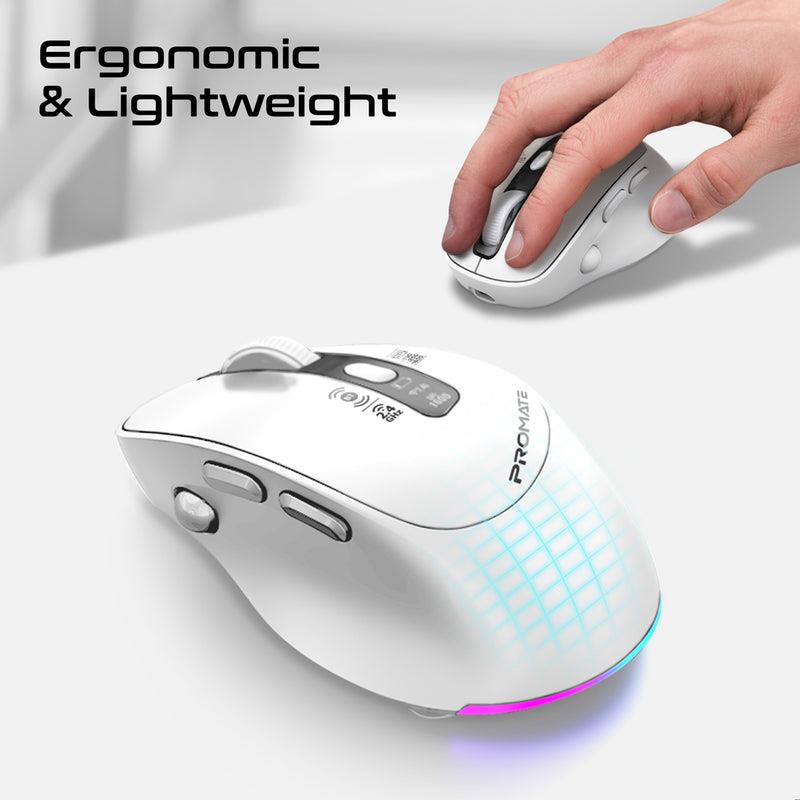 BLIX-3M-WHT - PROMATE Tri-Connect Wireless Mouse with Rechargeable Battery. 2.4G & BT Connect