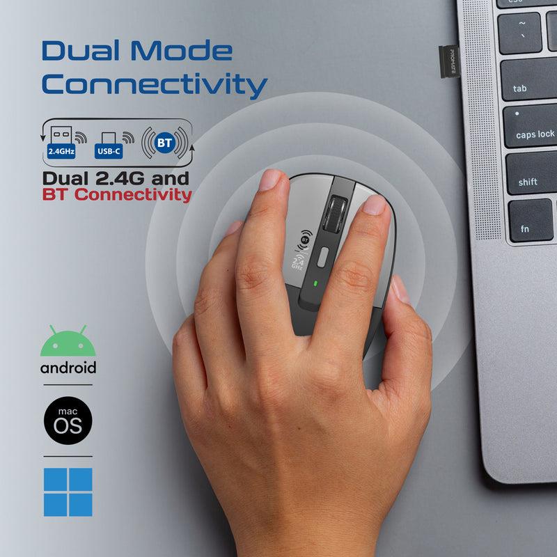 FLIXI-GRY - PROMATE Dual-Mode Wireless Mouse with Rechargeable Battery. 2.4G & BT Connect