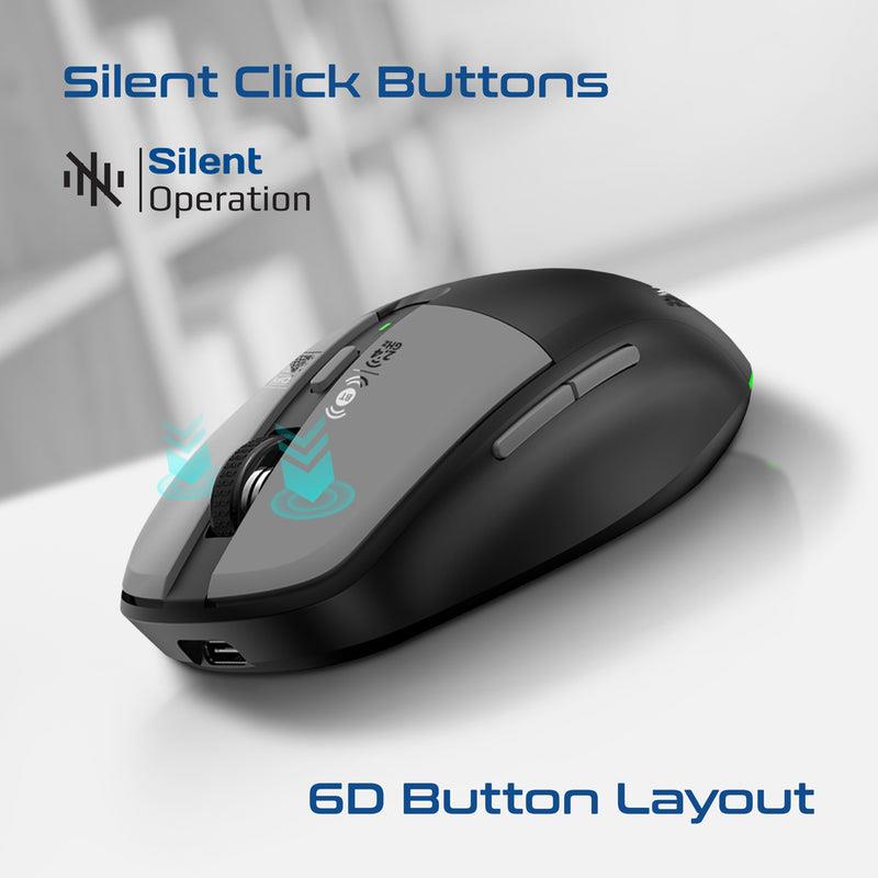 FLIXI-GRY - PROMATE Dual-Mode Wireless Mouse with Rechargeable Battery. 2.4G & BT Connect