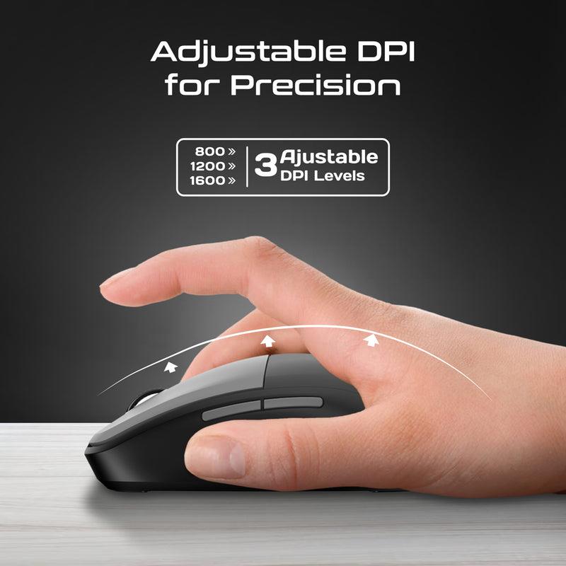 FLIXI-GRY - PROMATE Dual-Mode Wireless Mouse with Rechargeable Battery. 2.4G & BT Connect