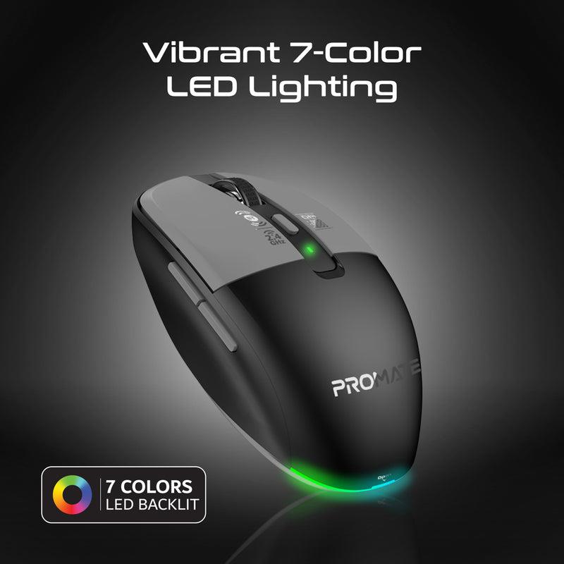 FLIXI-GRY - PROMATE Dual-Mode Wireless Mouse with Rechargeable Battery. 2.4G & BT Connect