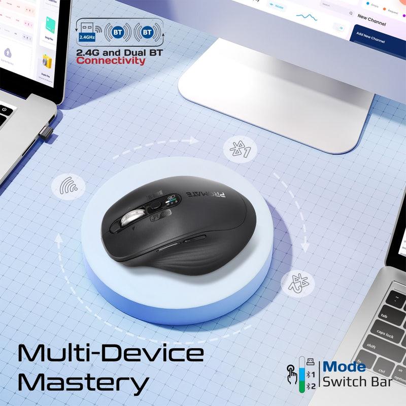 SAMOTRI-BLK - PROMATE Tri-Connect Wireless Mouse with Rechargeable Battery. 2.4G & BT Connect