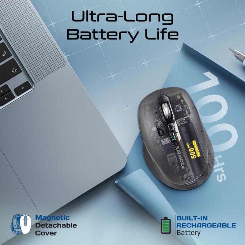 SAMOTRI-BLK - PROMATE Tri-Connect Wireless Mouse with Rechargeable Battery. 2.4G & BT Connect