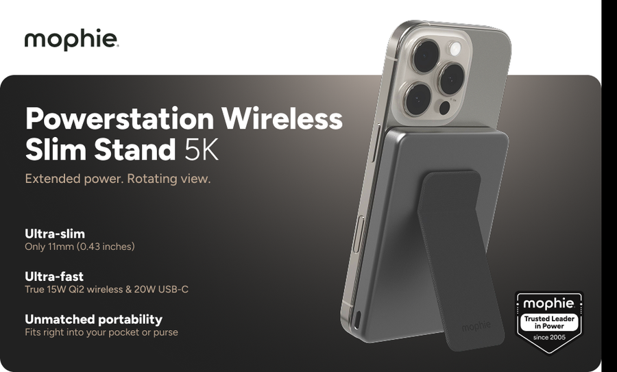 ZAGG 401118249 - mophie PowerStation mini with stand Qi2 Wireless 5k, Black