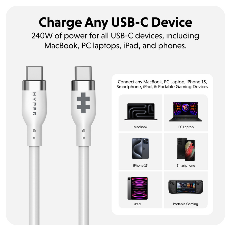 Targus HJ4001WHGL - 1M Silicone 240W USB-C Charging Cable Wh