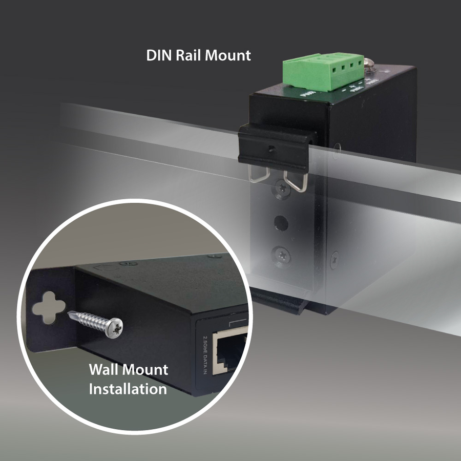 IGP-203IT - EDIMAX Industrial 2.5 Gigabit PoE++ 90W Power Injector. Supports IEEE 802.3at, IEEE 802.3at & IEEE 802.3bt, Provides Power & Data, DIN-rail or Wall-mount, IP50 Ingress Protection.