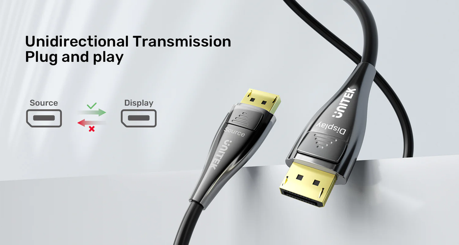 Unitek C1631ABK01-30M - 30M 8K Fiber Optic DisplayPort 2.1 Supports 54Gbps Bandwidth Up To 8K@120Hz