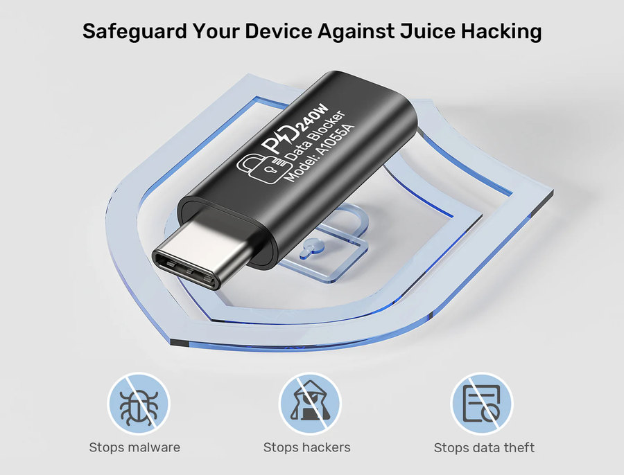 Unitek A1055A - DataShield USB-C Data Blocker Adapter. Secure Personal Data with safe & stable fast PD240W