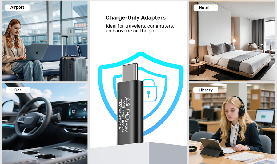 Unitek A1055A - DataShield USB-C Data Blocker Adapter. Secure Personal Data with safe & stable fast PD240W