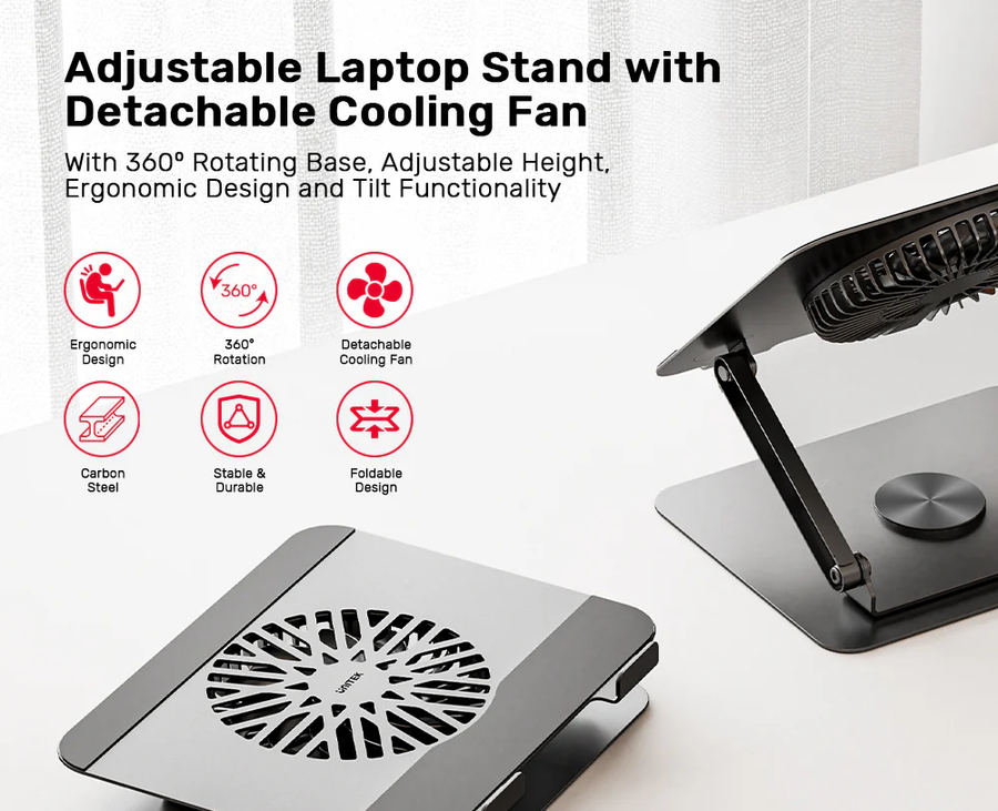 Unitek OT1098AGY - Adjustable Laptop Stand with Detachable Cooling Fan