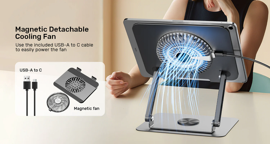 Unitek OT1098AGY - Adjustable Laptop Stand with Detachable Cooling Fan