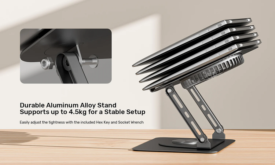 Unitek OT1098AGY - Adjustable Laptop Stand with Detachable Cooling Fan