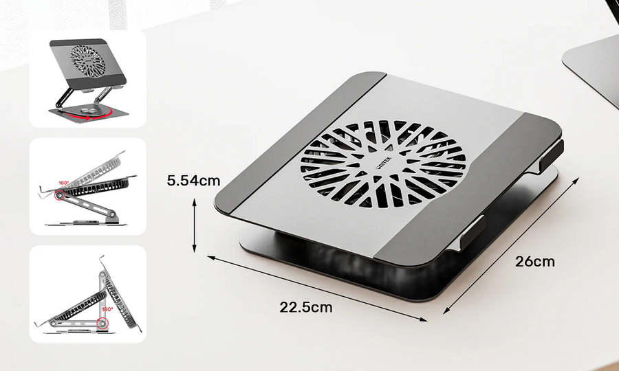 Unitek OT1098AGY - Adjustable Laptop Stand with Detachable Cooling Fan