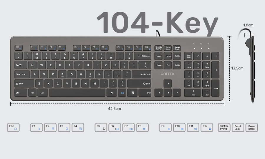 T052A - UNITEK 2.4G Wired Keyboard Space Grey