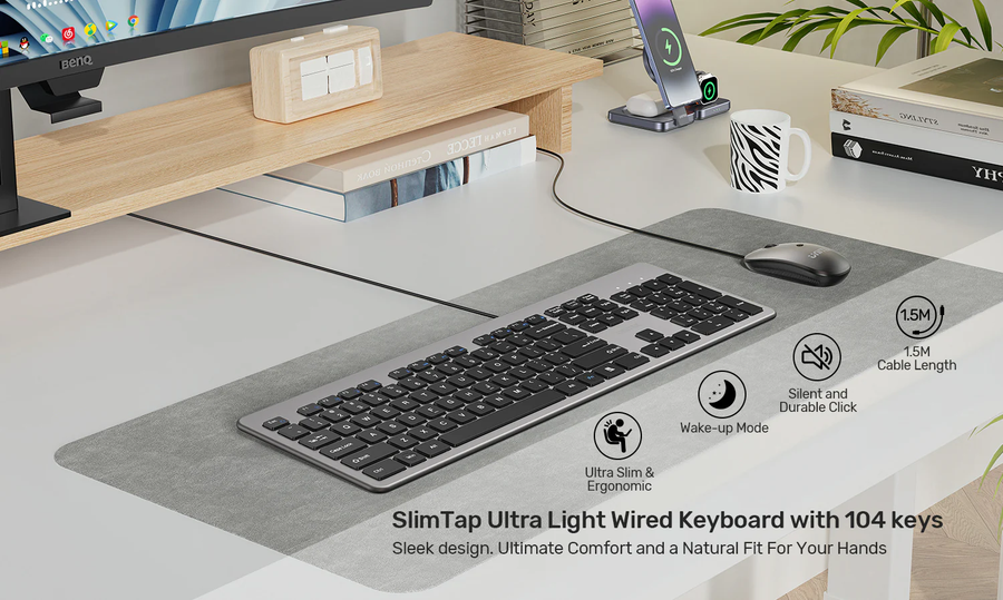 T052A - UNITEK 2.4G Wired Keyboard Space Grey