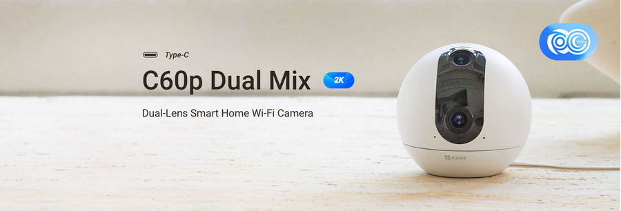 EZVIZ C60P - 4MP (2K+) Indoor WiFi Camera w/ Dual Lens. Motorized Horizontal 360 Pan View