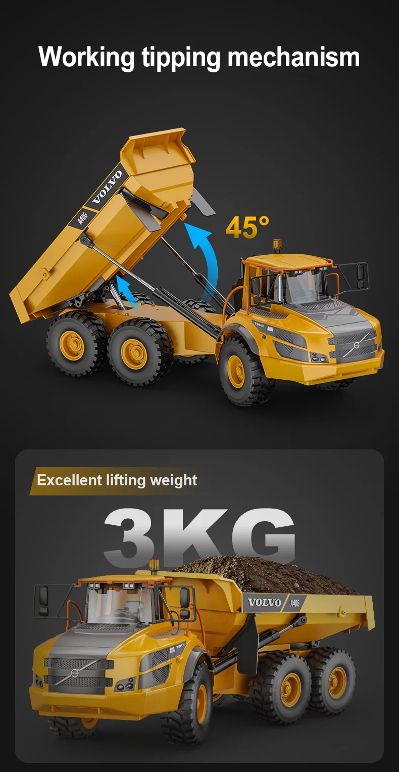CADA/DOUBLE E E591-003 - DOUBLE E: 1:20 VOLVO A40G DUMP TRUCK R/C