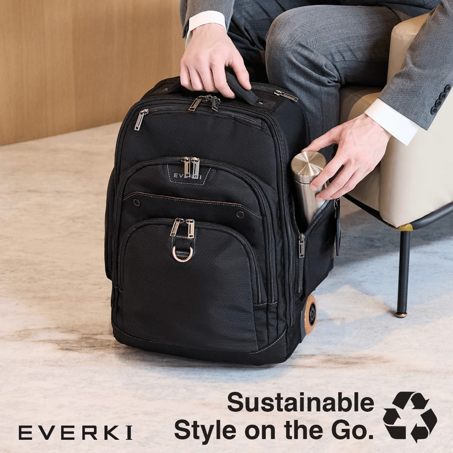 EVERKI EKP122B-ECO - Atlas Wheeled Laptop Backpack. Notebooks 13-17.3''. Felt-lined iPad/Kindle/tablet