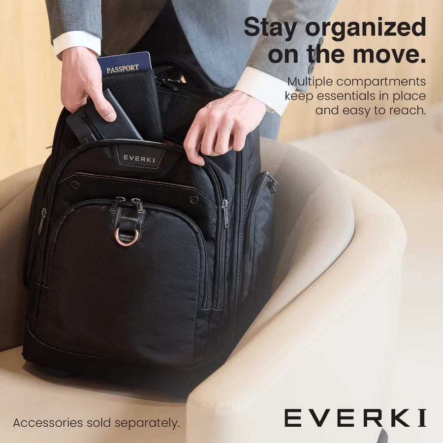 EVERKI EKP122B-ECO - Atlas Wheeled Laptop Backpack. Notebooks 13-17.3''. Felt-lined iPad/Kindle/tablet