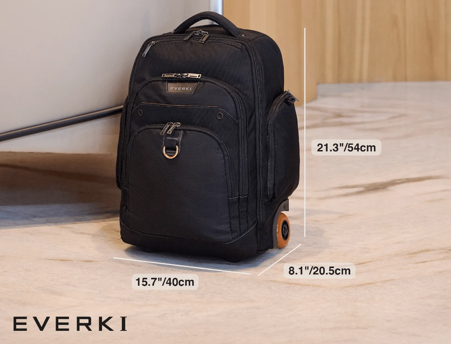 EVERKI EKP122B-ECO - Atlas Wheeled Laptop Backpack. Notebooks 13-17.3''. Felt-lined iPad/Kindle/tablet