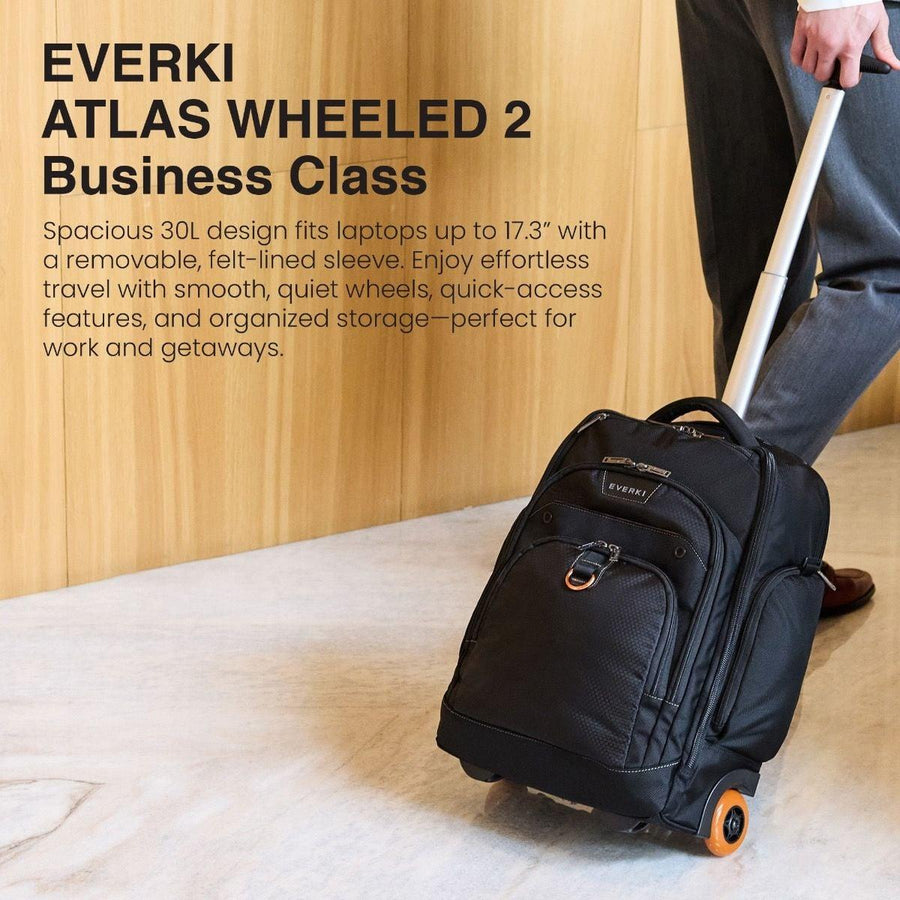 EVERKI EKP122B-ECO - Atlas Wheeled Laptop Backpack. Notebooks 13-17.3''. Felt-lined iPad/Kindle/tablet