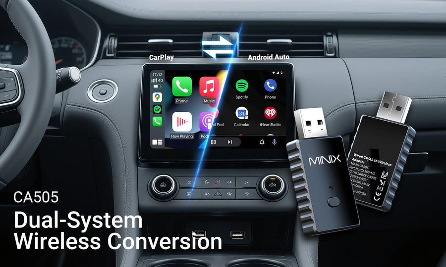 MINIX CA505 - 2-in-1 Wired CarPlay / Android Auto to Wireless Adapter. Plug & Play