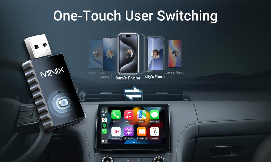 MINIX CA505 - 2-in-1 Wired CarPlay / Android Auto to Wireless Adapter. Plug & Play