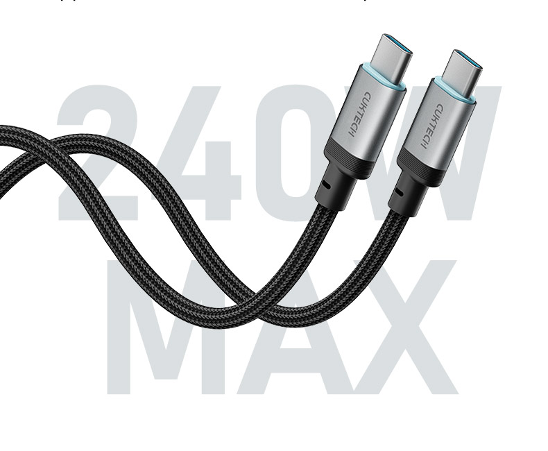 CUKTECH 240W 6A 1.5m USB-C to USB-C Fast Charging Braided Cable - Black -