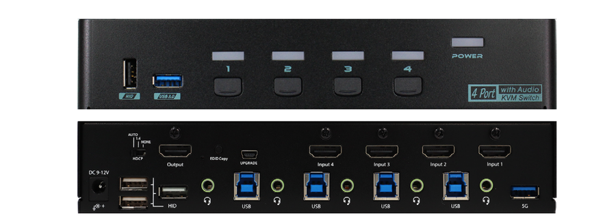 REXTRON MKAG-G3114 - 4 Ports True 4K HDMI KVM Switch w/ HDCP Engine & 3.5mm Audio Built-In USB 3.2 Gen 1
