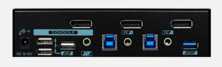 REXTRON PAAG-E3112B - 2 Ports 8K Dual Monitor DisplayPort 1.4 KVM Switch w/ USB 3.2 Gen 1 Audio Hotkey
