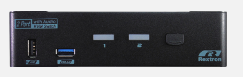 REXTRON PAAG-E3112B - 2 Ports 8K Dual Monitor DisplayPort 1.4 KVM Switch w/ USB 3.2 Gen 1 Audio Hotkey
