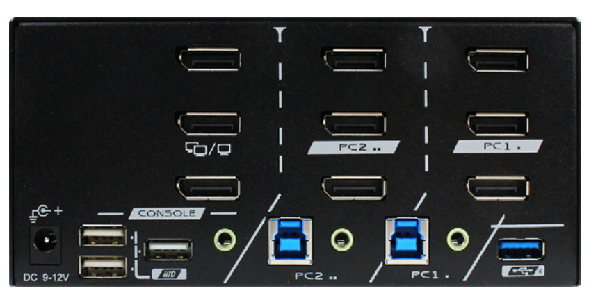 REXTRON PAAG-E3132B - 2 Ports 8K Triple Monitor DisplayPort 1.4 KVM Switch w/ USB 3.2 Gen 1 Audio Hotkey
