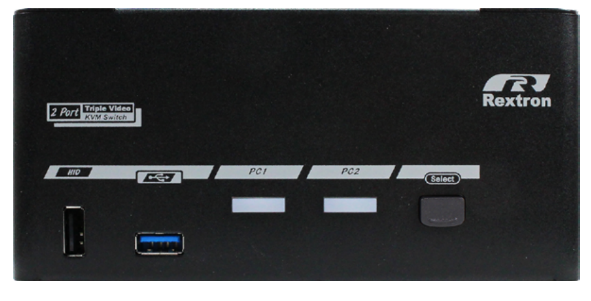 REXTRON PAAG-E3132B - 2 Ports 8K Triple Monitor DisplayPort 1.4 KVM Switch w/ USB 3.2 Gen 1 Audio Hotkey