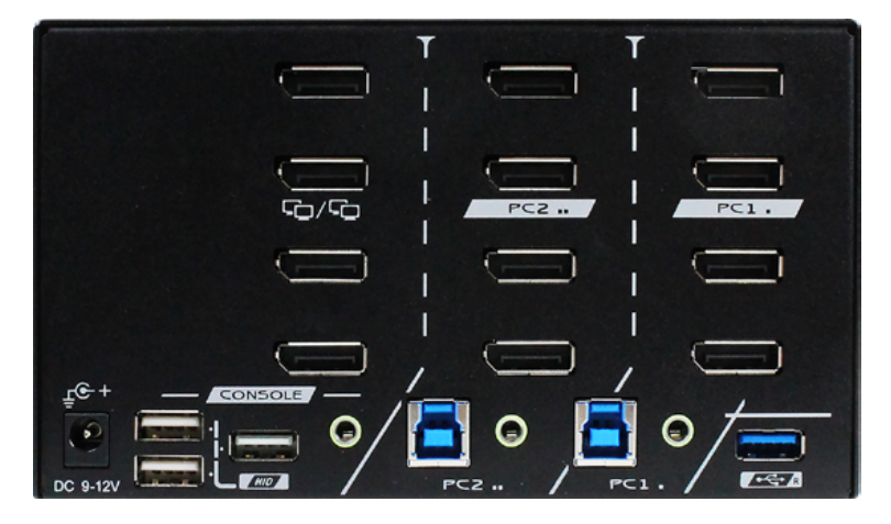 REXTRON PAAG-E3142B - 2 Ports 8K Quad Monitor DisplayPort 1.4 KVM Switch w/ USB 3.2 Gen 1 Audio Hotkey