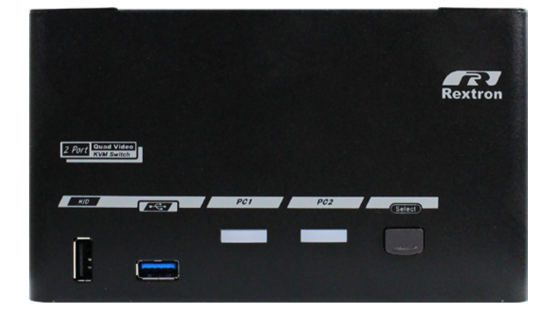 REXTRON PAAG-E3142B - 2 Ports 8K Quad Monitor DisplayPort 1.4 KVM Switch w/ USB 3.2 Gen 1 Audio Hotkey