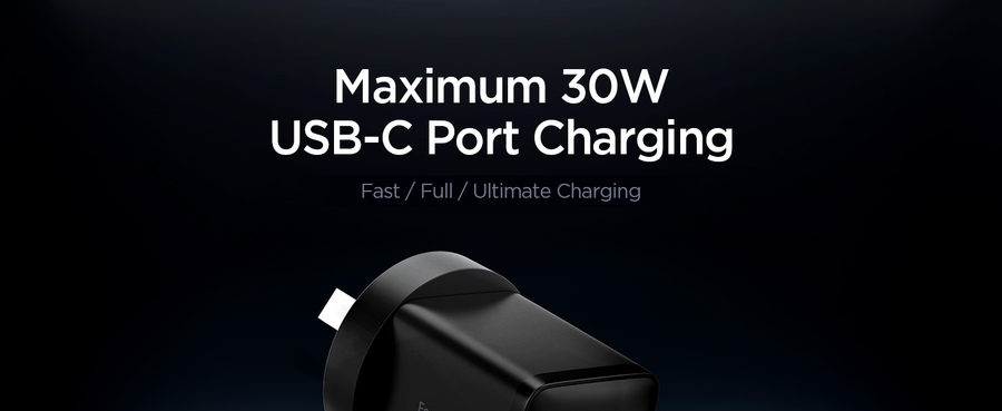 Spigen Essential 30W USB-C PD GaN Fast Charging Wall Charger - Black - Up to 30W PD Fast Charging - Compact Design - Support Apple iPhone, iPad, Samsung Smart Phone PD Fast Charging