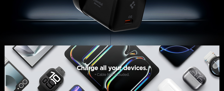 Spigen Essential 30W USB-C PD GaN Fast Charging Wall Charger - Black - Up to 30W PD Fast Charging - Compact Design - Support Apple iPhone, iPad, Samsung Smart Phone PD Fast Charging