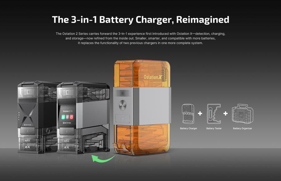 Olight Ostation 2 - 3-in-1 AA & AAA Smart Battery Hub Charger, Tester and Organiser AA, AAA, Li-Ion and NiMH Batteries