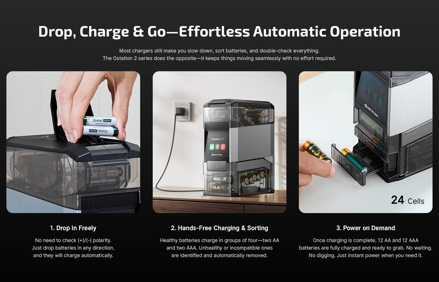 Olight Ostation 2 - 3-in-1 AA & AAA Smart Battery Hub Charger, Tester and Organiser AA, AAA, Li-Ion and NiMH Batteries