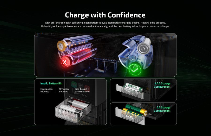 Olight Ostation 2 - 3-in-1 AA & AAA Smart Battery Hub Charger, Tester and Organiser AA, AAA, Li-Ion and NiMH Batteries