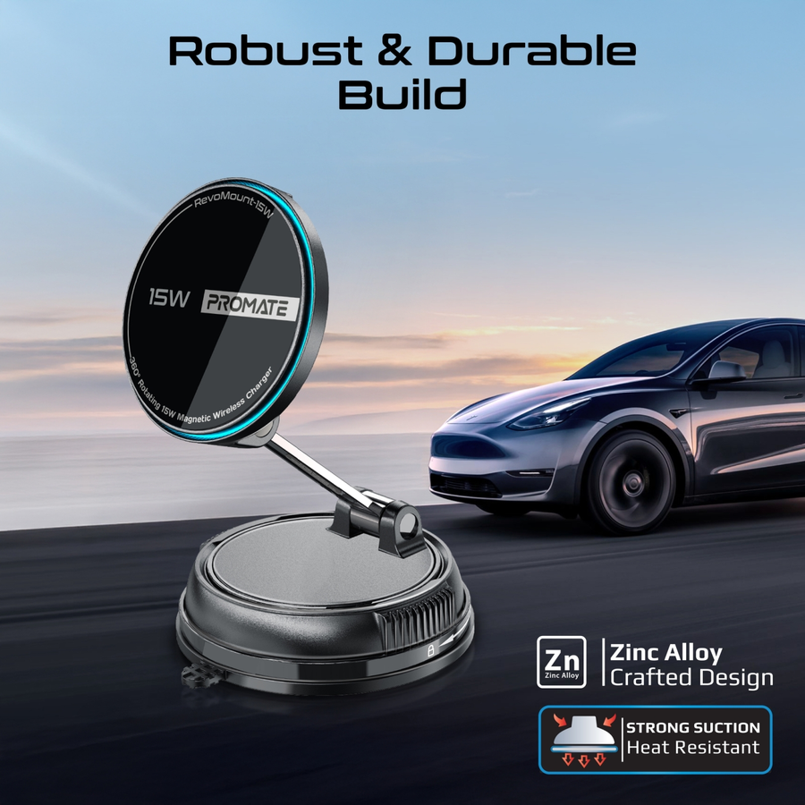 Promate REVOMOUNT-15W - SecureGrip 360 Cradleless 15W MagSafe Compatible SmartPhone Charger Mount