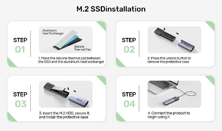 Unitek S1251A - SolidForce Smart Anti-Loss M.2 SSD Enclosure. USB SuperSpeed 10Gbps. Built-in Find My Netw