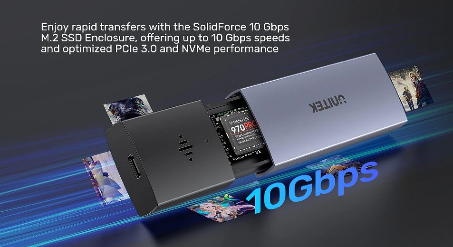 Unitek S1251A - SolidForce Smart Anti-Loss M.2 SSD Enclosure. USB SuperSpeed 10Gbps. Built-in Find My Netw