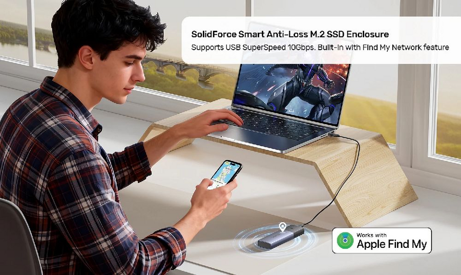 Unitek S1251A - SolidForce Smart Anti-Loss M.2 SSD Enclosure. USB SuperSpeed 10Gbps. Built-in Find My Netw