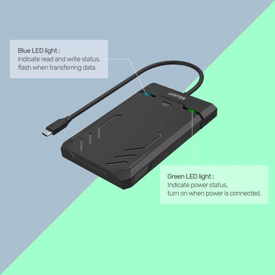 Unitek Y-3036A - DiskGuard Raiden 2.5" USB-C to SATA III 2.5” HDD/SSD Hard Disk Enclosure