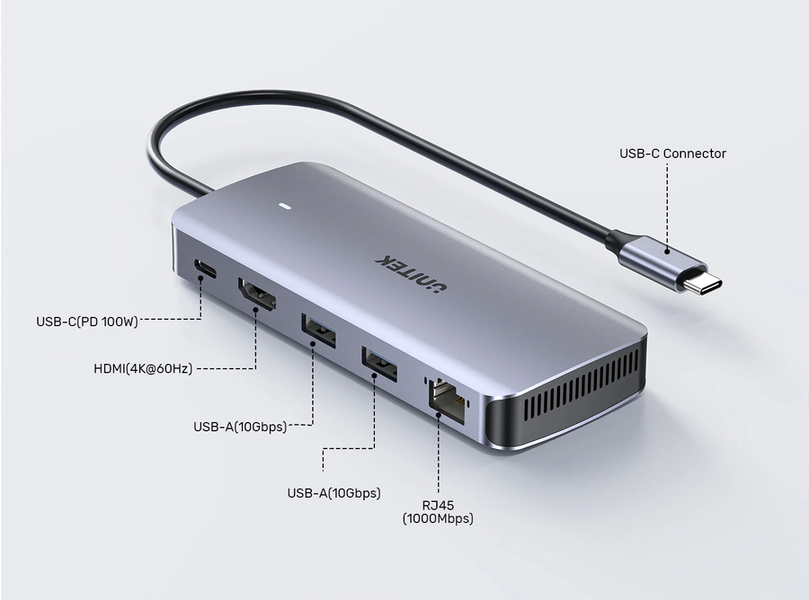 Unitek D1120A - 6-in-1 USB-C Hub with M.2 SSD Enclosure