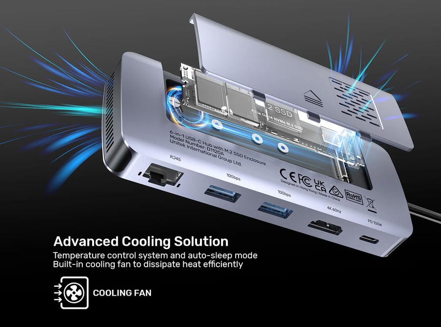 Unitek D1120A - 6-in-1 USB-C Hub with M.2 SSD Enclosure