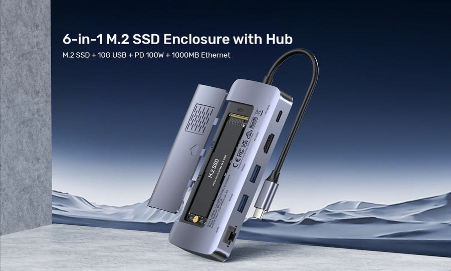 Unitek D1120A - 6-in-1 USB-C Hub with M.2 SSD Enclosure